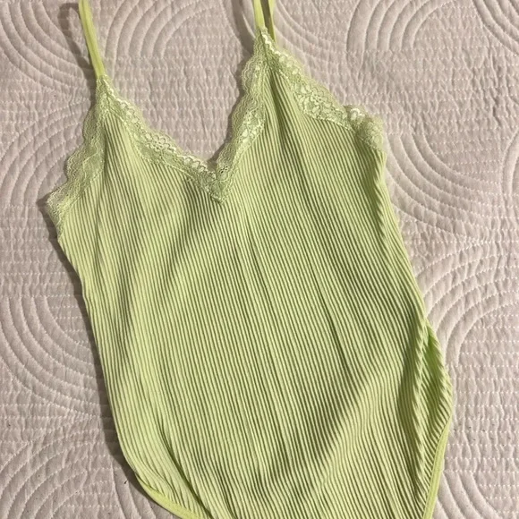 Lime Green Lace Trim Ribbed Cami Top - Picture 2 of 2